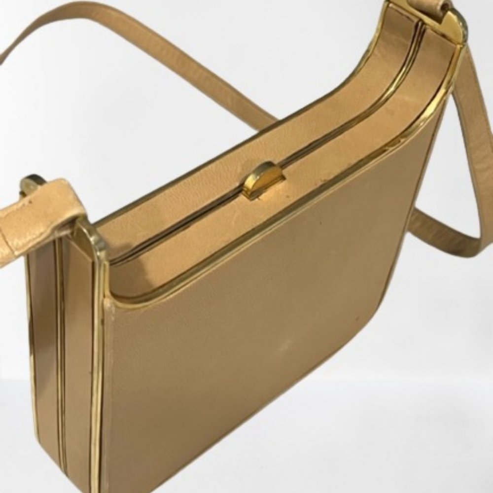 Vintage Charles Jourdan Gold Leather Shoulder Bag  Minimalist Designer Purse